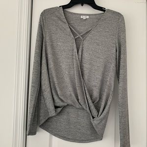 NWOT Love, fire long sleeve criss cross shirt